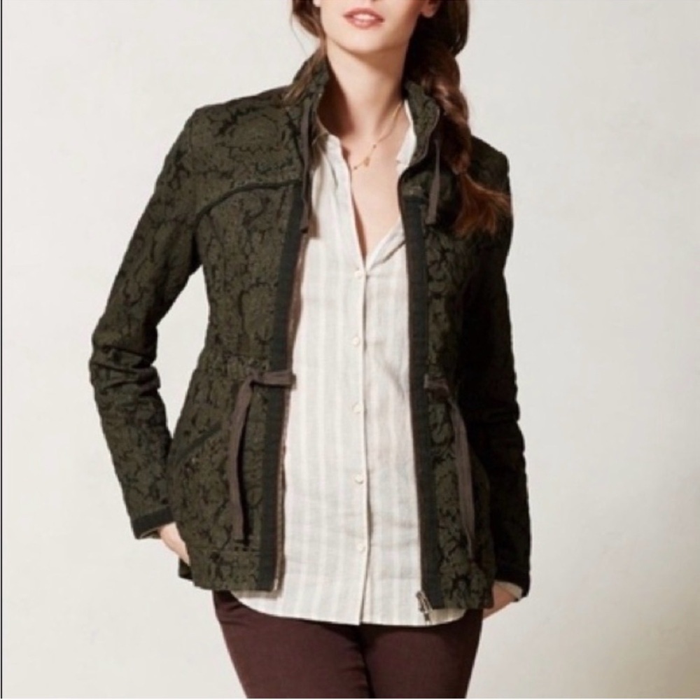 Anthropologie Hei Hei Burnett Anorak Jacket Floral Jacquard Dark Green Size S